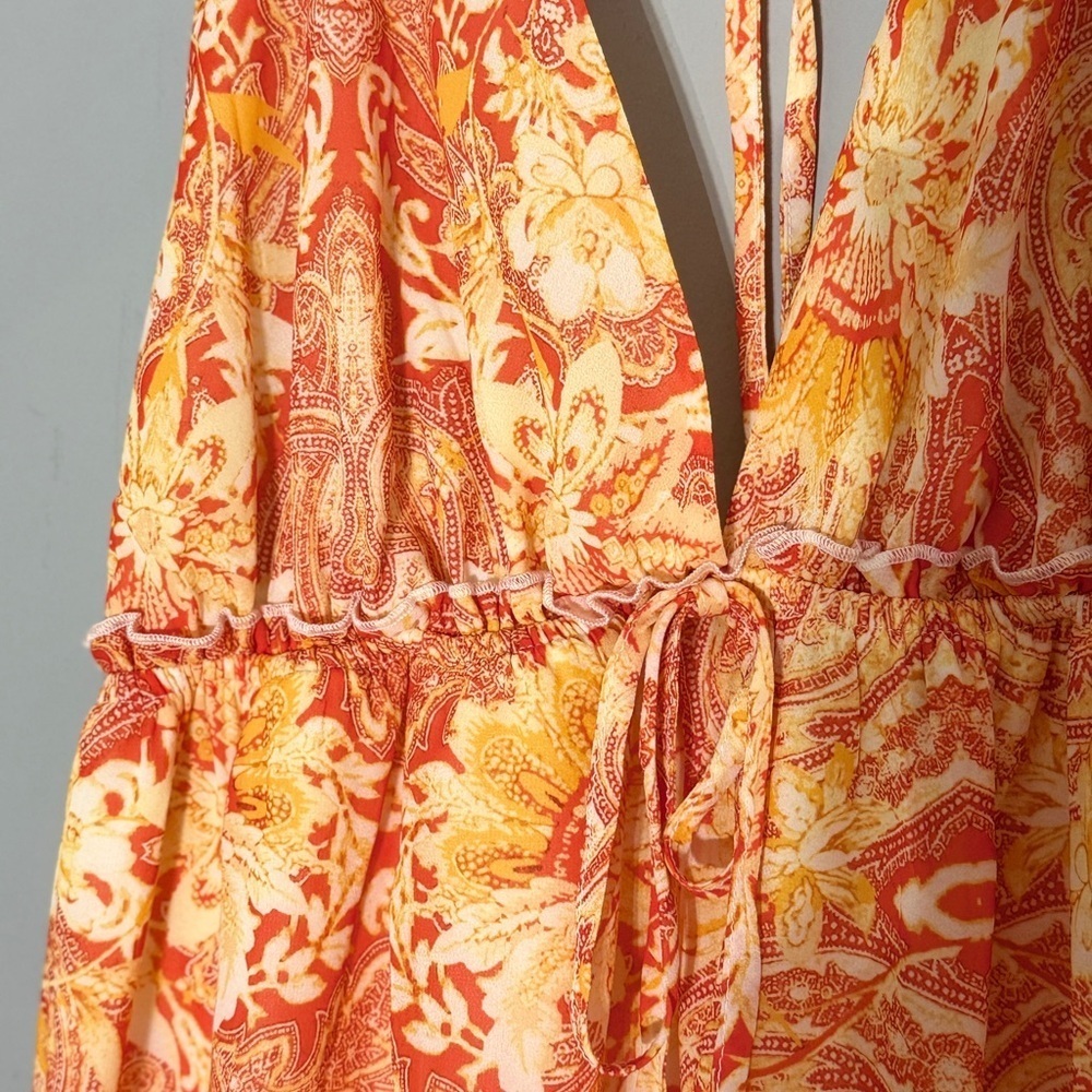 Flying‎ Tomato Vibrant Orange Floral Maxi Dress - Size L - Picture 5 of 7